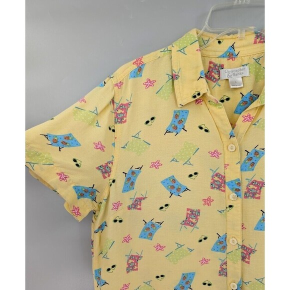 2008 Christopher & Banks Linen Blend Shirt Women Large Yellow Beach Motif Cruise - Picture 3 of 13